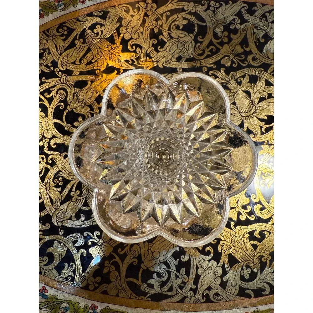 Antique EAPG Compote Bowl: Daisy Button Pattern, Gold Rim Pedestal‎ Dish